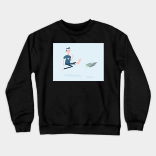 Kung Fu Guy kicks a PC Crewneck Sweatshirt